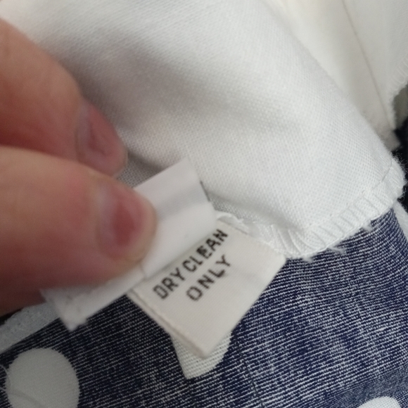 Vintage Mini Dress Cotton Polka Dot Navy Blue White Bow Linea Moda Size 8 - Picture 13 of 16